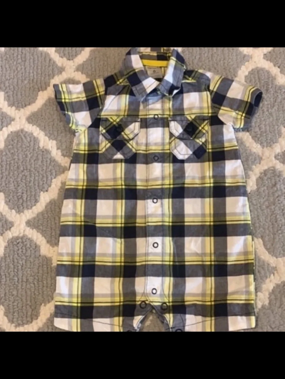 Baby Boys 6 months Plaid Snap Romper & Navy Blue Rash Guard  bundle
